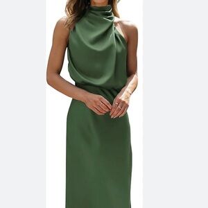 BTFBM Cocktail Dresses for Women Satin Silk Sleeveless Mock Neck High Waist